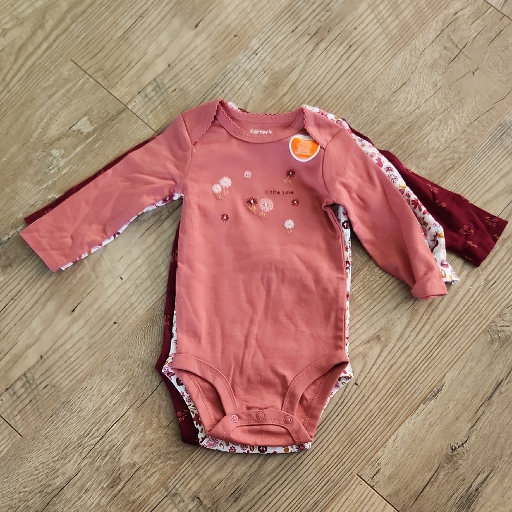 Carter's Coral and Burgundy Long Sleeve Bodysuit Set